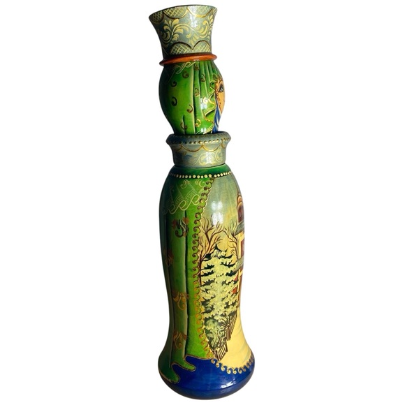 Wooden Vintage art gift box matryoshka bottle holder Russian doll hand painted - Picture 5 of 13